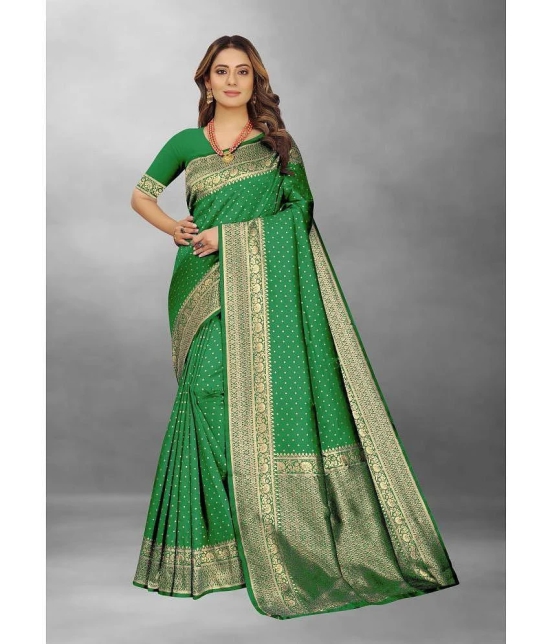 Gazal Fashions - Light Green Banarasi Silk Saree With Blouse Piece ( Pack of 1 ) - Light Green