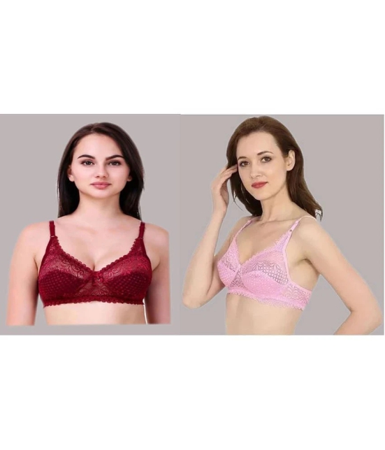 Kiran Enterprises - Multicolor Net Non Padded Womens T-Shirt Bra ( Pack of 2 ) - None