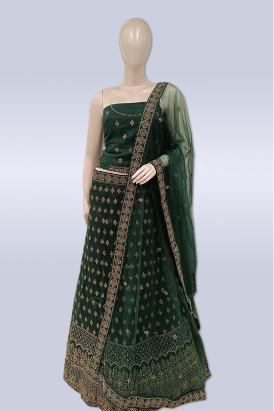 Bottle Green Color Net Thread Work Lehenga