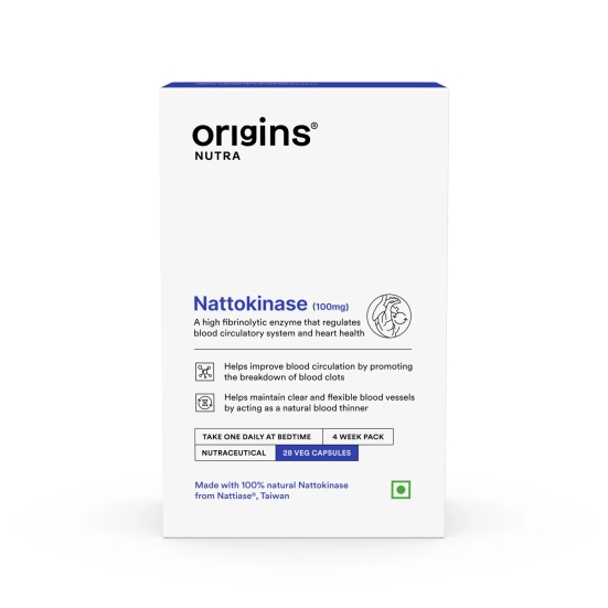 Origins Nutra Nattokinase | Promote Heart Health, Natural Blood Thinner, Control High Blood Pressure | Nattokinase |GMP Certified | For Men & Women | 28 Capsules