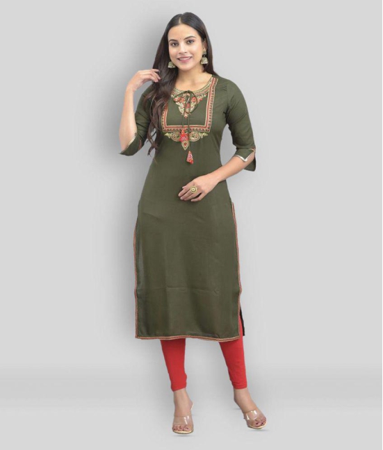 Maquien - Green Rayon Women's Straight Kurti ( Pack of 1 ) - None