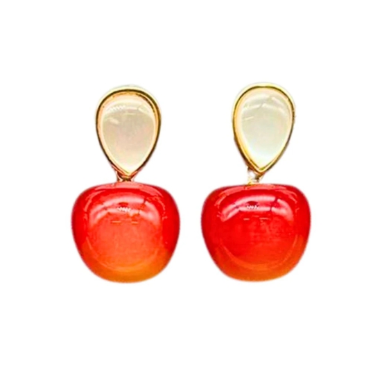 Red Cherry Earrings with Pearl Accents For Women & Girls - Design 5