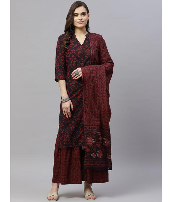 miravan - Maroon Straight Cotton Women's Stitched Salwar Suit ( Pack of 1 ) - None