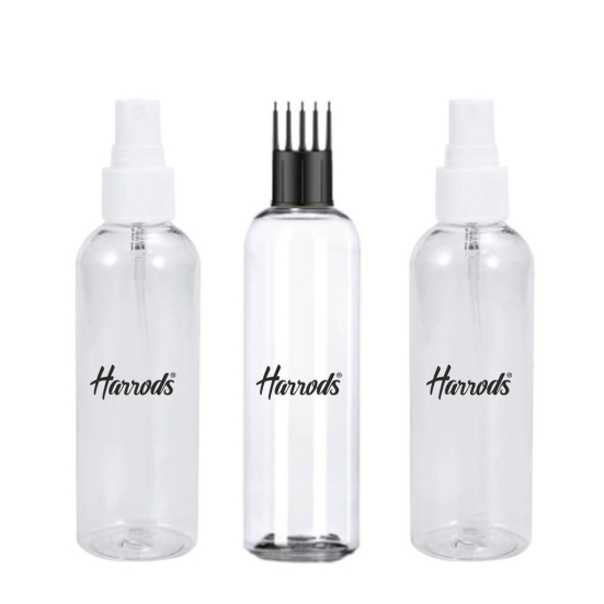 HARRODS 200ml Empty Plastic Bottle for hair application (2 Mist Spray + 1 Applicator) Pack of 3 | Perfect For Hair Oil, Perfume, Rosewater, Travel Friendly