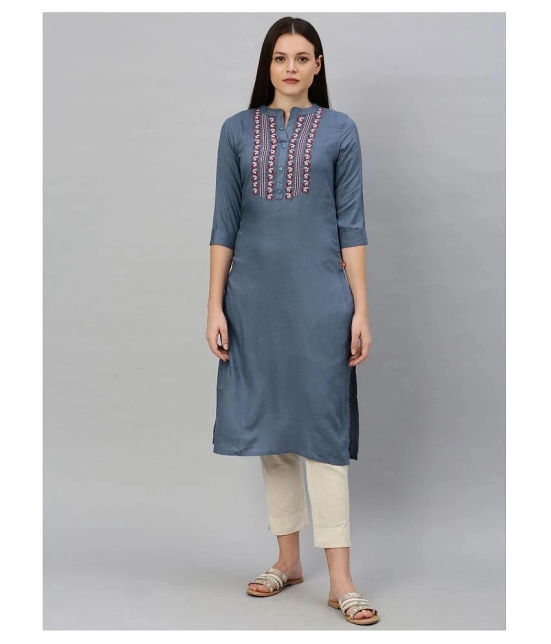 Alena Blue Rayon Straight Kurti - XXL