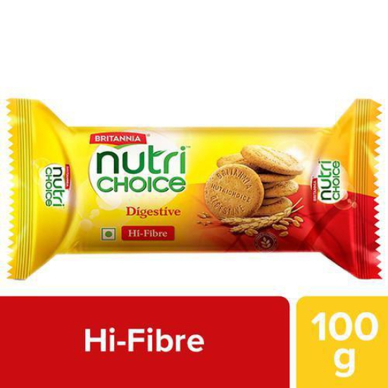 Britannia NutriChoice Digestive High Fibre Biscuits - Made From Whole Wheat & Bran, Healthy Snack, 100 g