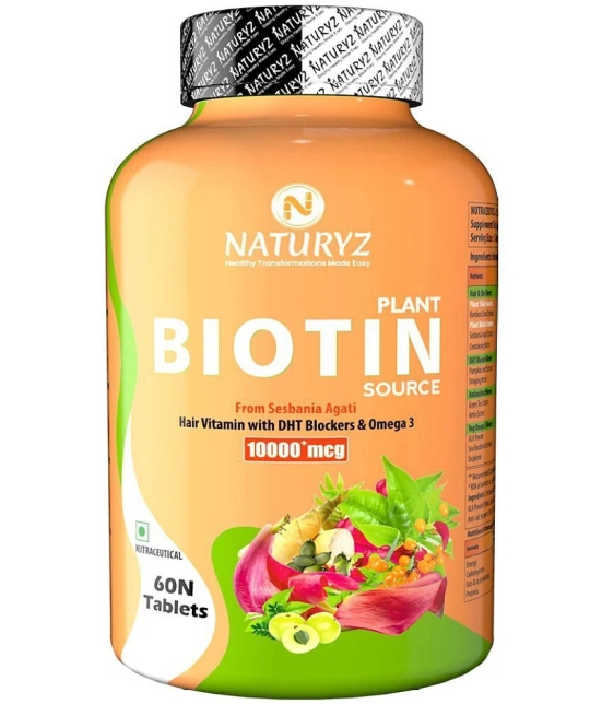 NATURYZ 100% Plant Based Biotin with DTH Omega 3 for Strong Hairs, Nails, Glowing Skin - 60 Tablets