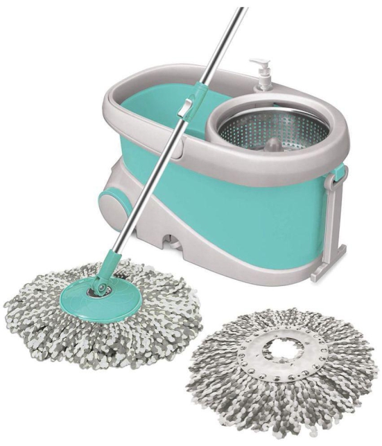 Spotzero by Milton Prime Spin Mop with Big Wheels and Stainless Steel Wringer, Bucket Floor Cleaning and Mopping System,2 Microfiber Refills,Aqua Green - Sea Green