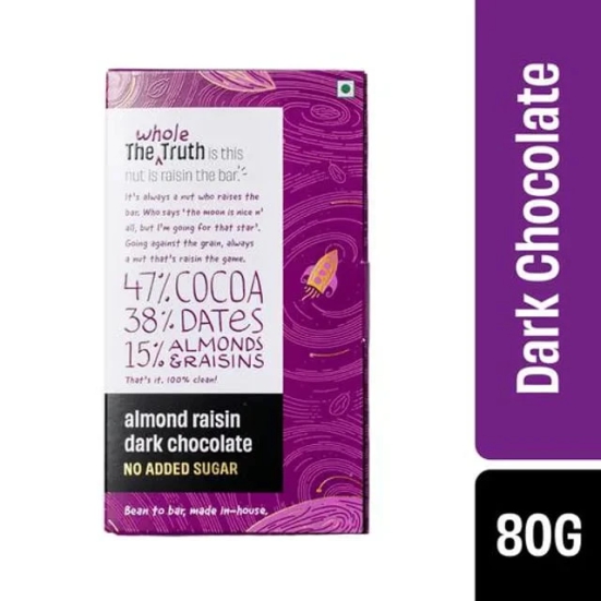 The Whole Truth Almond Raisin Dark Chocolate, 80 Gm