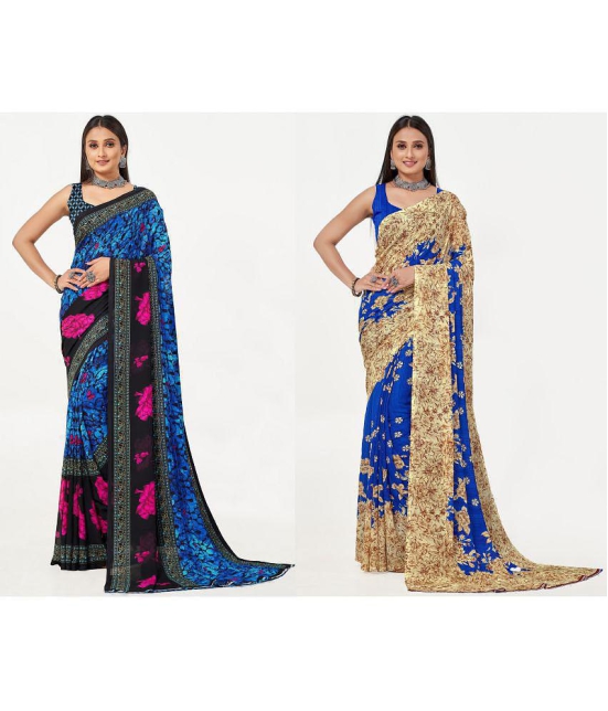 LEELAVATI - Blue Georgette Saree With Blouse Piece ( Pack of 2 ) - Blue