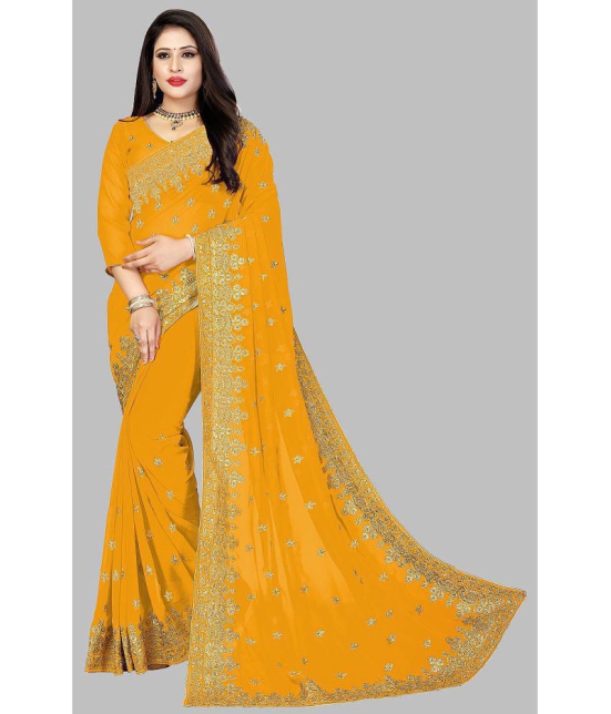 Om Shantam Sarees - Yellow Georgette Saree With Blouse Piece ( Pack of 1 ) - Yellow