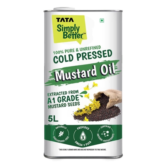 Tata Simply Better Pure & Unrefined Cold Pressed Mustard Oil,Naturally Cholesterol Free, 5L, Rich Aroma & Flavour of Real Mustard Seeds, A1 Grade Mustard Seeds