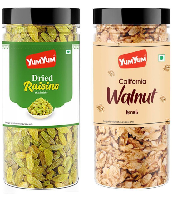 YUM YUM Dry Fruits Combo Pack 500gm Raisins & Walnut Kernels- Kishmish & Akhrot Giri (250g x 2)