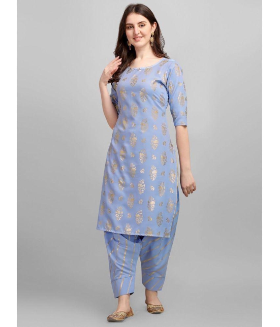 gufrina Rayon Printed Kurti With Salwar Womens Stitched Salwar Suit - Light Blue ( Pack of 1 ) - None