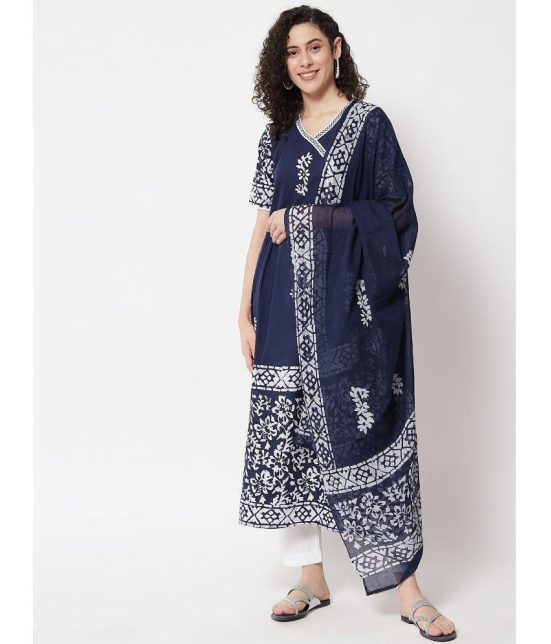 Estela Cotton Printed Nayra Womens Kurti - Navy Blue ( Pack of 1 ) - None