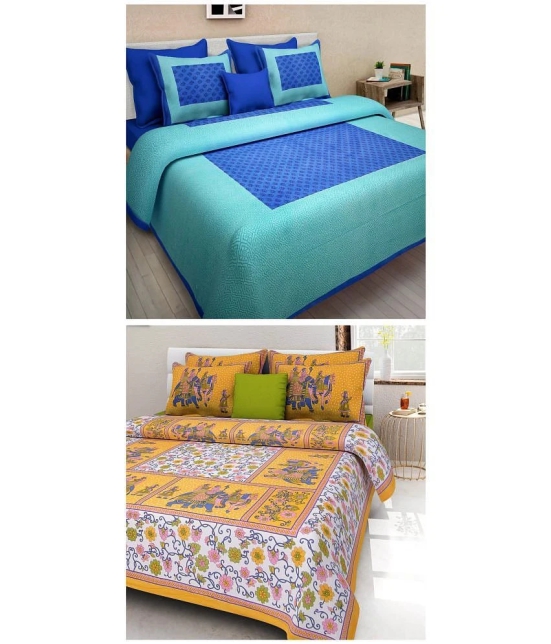 Uniqchoice - Multicolor 100% Cotton 2 Double Bedsheets with 4 Pillow Covers - Multicolor