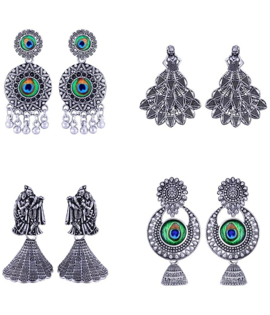 VIVASTRI Silver Jhumki Earrings ( Pack of 4 ) - Silver