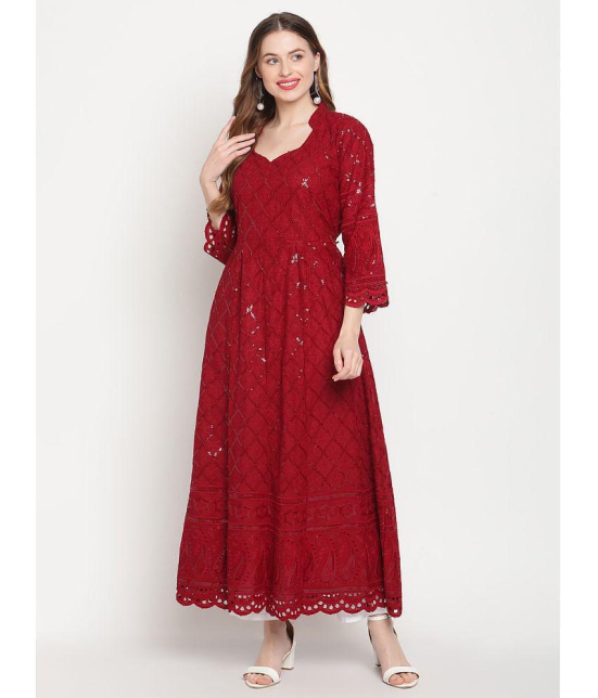 Queenley - Maroon Cotton Womens Flared Kurti - None