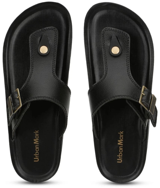 UrbanMark Men Comfortable Cushioned with Side Buckle Strap Thong Flip-Flop - None