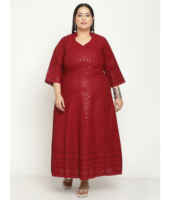 Queenley - Maroon Cotton Women's Flared Kurti ( Pack of 1 ) - None