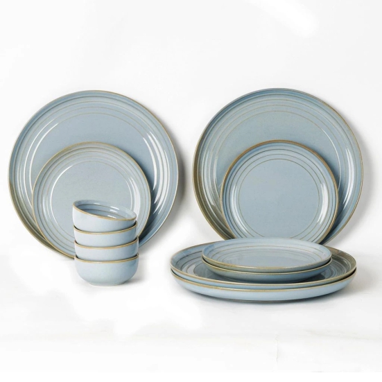 Bodhi House Handcrafted Chip Resistance Porcelain Dinner Set, 8 Pieces Serving for 4, Microwave and Dishwasher Safe, Bone-ash Free, Crockery Set for Dining and Gifting, Arctic Blue