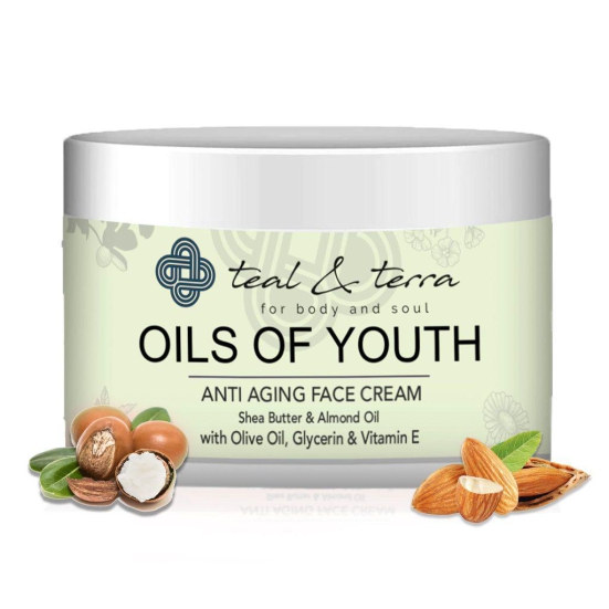 Teal & Terra Oils of Youth Shea & Almond Anti-Aging Face Moisturizer (50g) | Hydrates, Reduces Wrinkles & Fine Lines | Infused with Olive Oil, Glycerine & Vitamin E