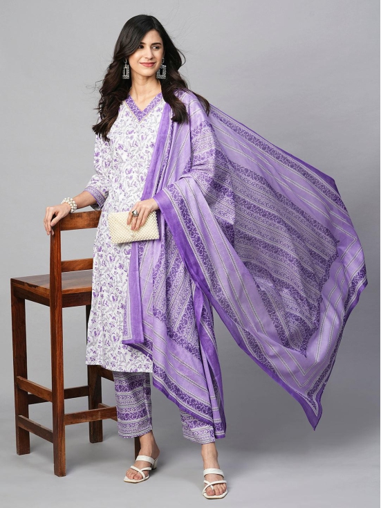 Lavender Bliss: Pure Cotton Kurta Pant Set for Women-S