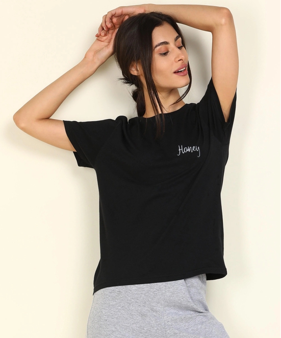 Young Trendz  Womens Regular Fit Printed Tshirt-L / Black