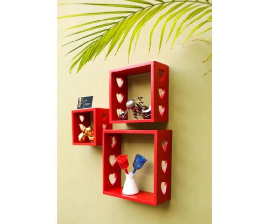 Wooden Floating Wall Shelves Set of 3-Red