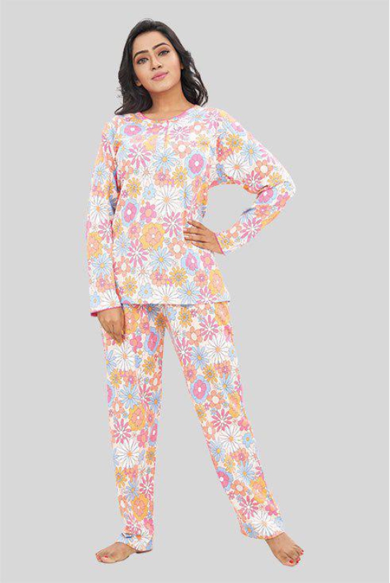 Women Full Sleeves Knit Cotton Pyjama Set-XL