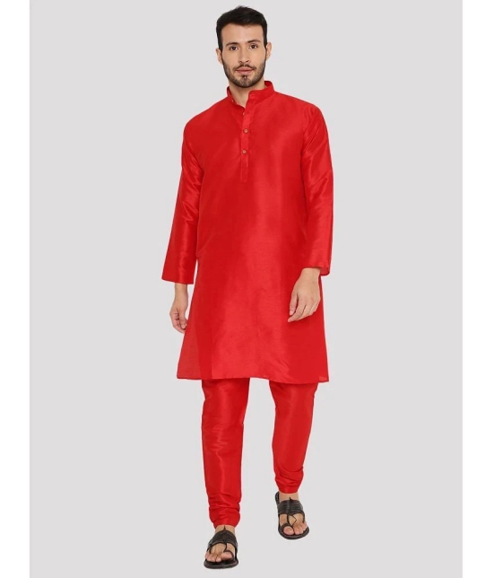 Maharaja - Red Silk Regular Fit Mens Kurta Pyjama Set ( Pack of 1 ) - None