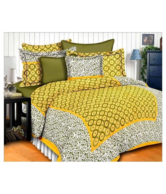 Frionkandy Cotton Double Bedsheet with 2 Pillow Covers - Yellow