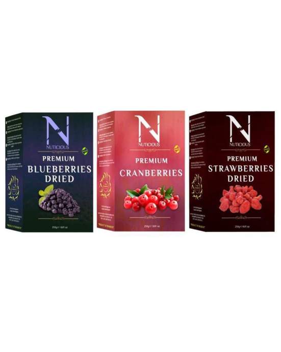 NUTICIOUS Combo Pack (Bluberries 250 GM+Cranberries 250 GM,Strawberries 250 GM)Pack of 3