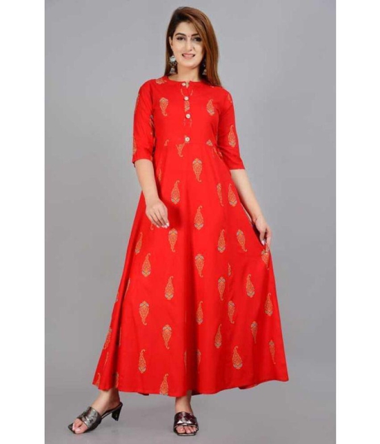 Smien - Red Rayon Women''s Anarkali Kurti ( Pack of 1 ) - None