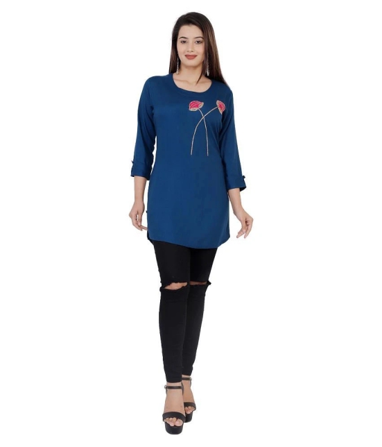 HIGHLIGHT FASHION EXPORT - Blue Rayon Womens Straight Kurti ( Pack of 1 ) - XXL