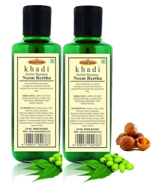 Khadi Herbal Pure Neem Reetha Shampoo 420 mL Pack of 2