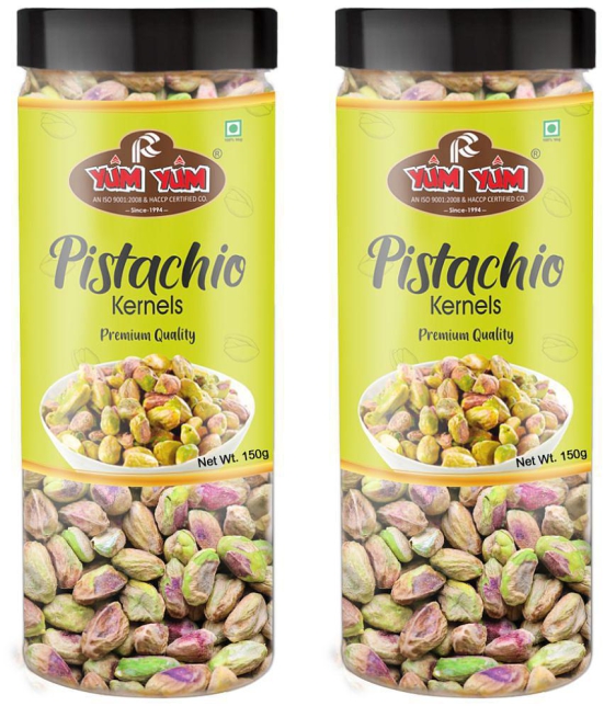 YUM YUM Premium Unsalted Pista Kernels without Shell 300g Jar (Pack of 2-150g Each) Pistachios