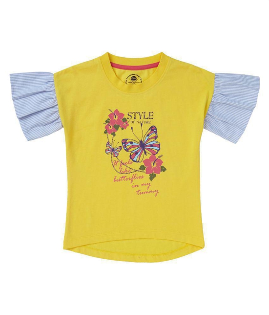 Cub McPaws Girls Graphic Print Cotton Jersey T Shirt (Yellow, Pack of 1) - None