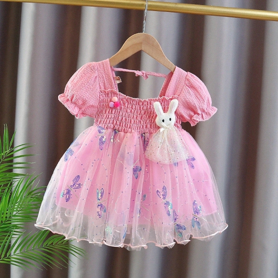 Bunny Applique Butterfly Symphony Dress-Pink / 3-4 years