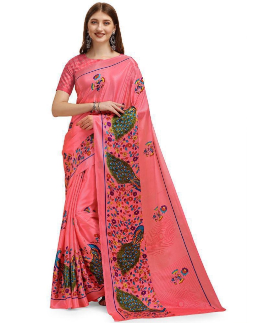 LEELAVATI - Pink Crepe Saree With Blouse Piece ( Pack of 1 ) - Pink