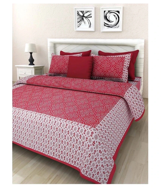 Frionkandy Cotton Double Bedsheet with 2 Pillow Covers - Red