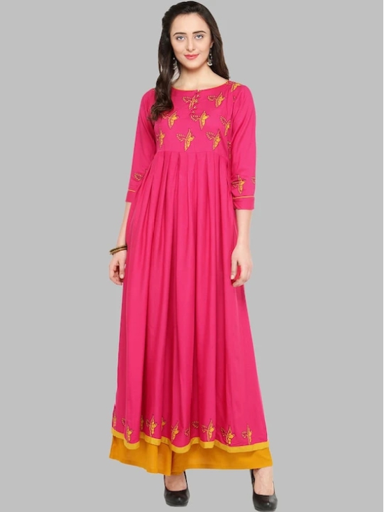 Women Pink Ethnic Motifs Printed Gotta Patti Block Print Anarkali Kurta