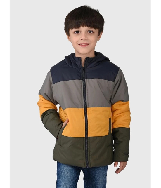 UrbanMark Junior Boys Color Blocked Full Sleeves Puffer Heavy Winter Jacket With Hood - Multicolor - None