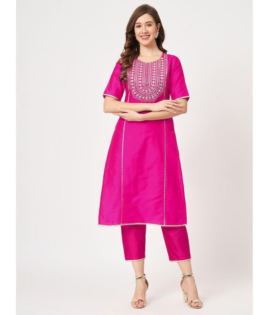 Pannkh - Pink Art Silk Womens A-line Kurti ( Pack of 1 ) - None