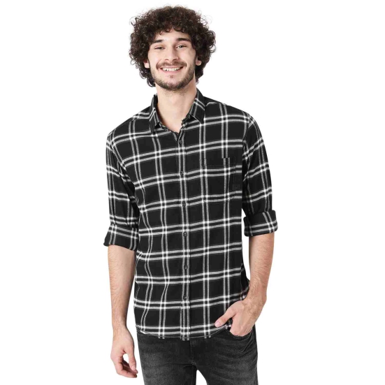 Black & Off White Windowpane Check Slim Fit Casual Shirt