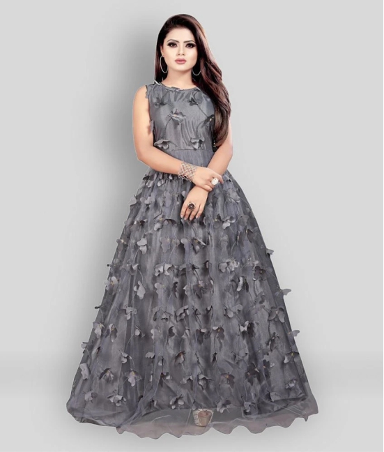 Apnisha - Dark Grey Flared Net Womens Stitched Ethnic Gown ( Pack of 1 ) - Free Size