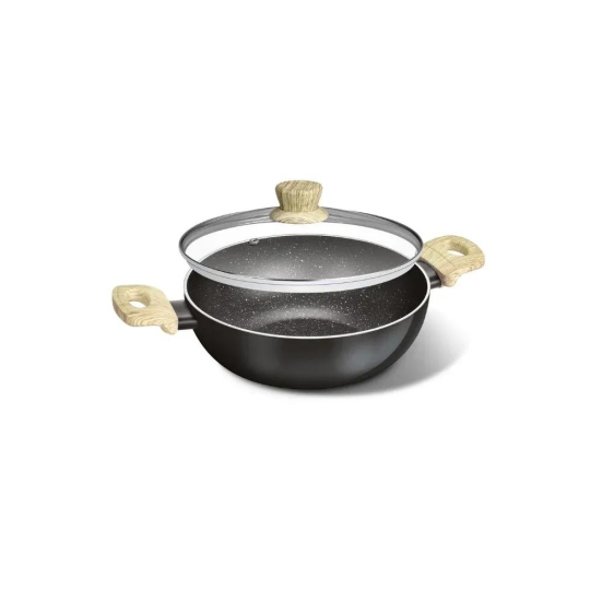 Bergner Bellini Aura Non Stick Kadai with Glass Lid | Gas & Induction Compatible | Black 2.3 Litre