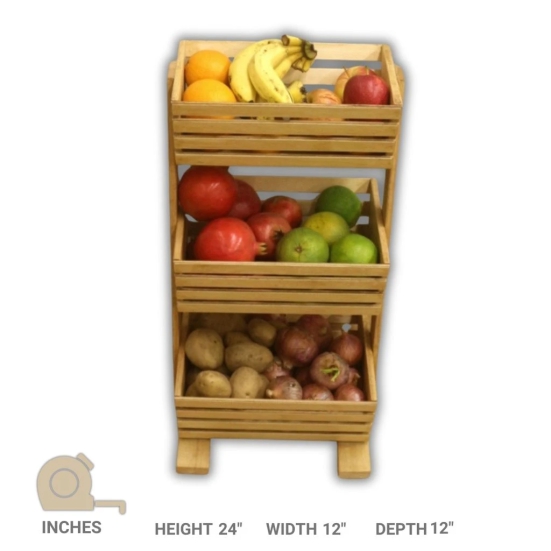 BARISH HOME DECORS - Fruit Basket 4 - Beautiful and Elegant | 3 Tier Wooden Fruit and Vegetable Basket | Handcrafted with Rubberwood | Multipurpose Basket Storage