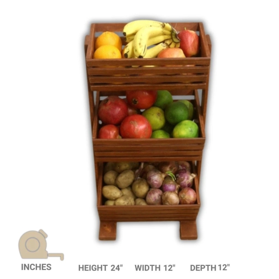 BARISH HOME DECORS - Fruit Basket 4 - Beautiful and Elegant | 3 Tier Wooden Fruit and Vegetable Basket | Handcrafted with Rubberwood | Multipurpose Basket Storage