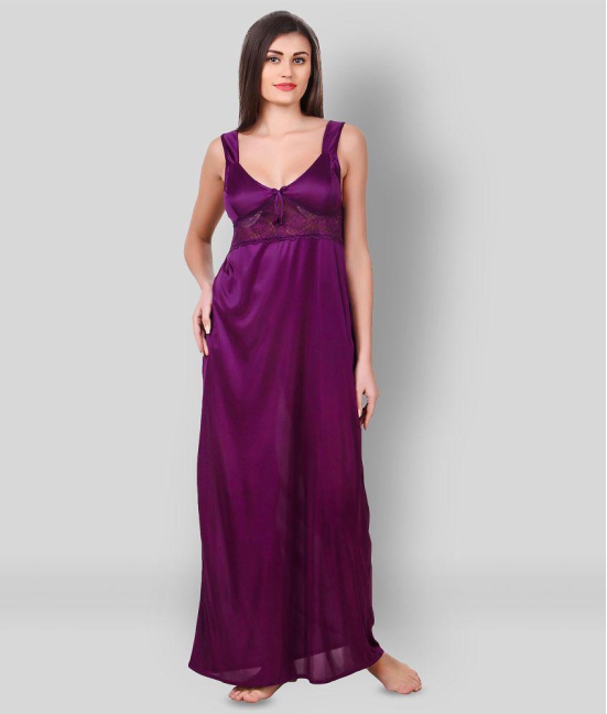 Fasense - Purple Satin Women's Nightwear Nighty & Night Gowns ( Pack of 1 ) - M